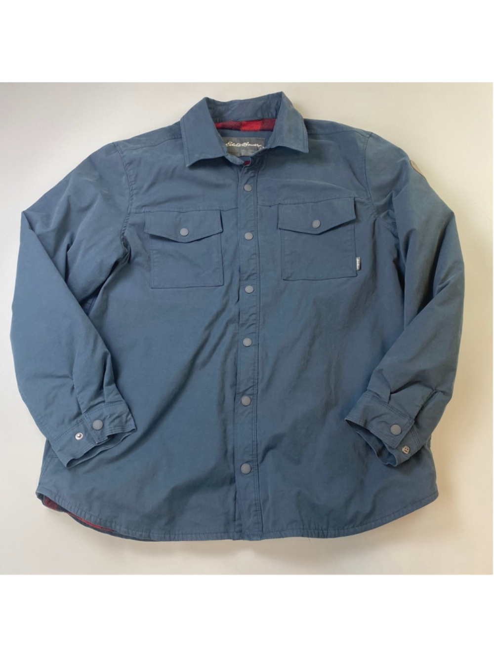 Eddie Bauer Jacket XL Blue Plaid Outdoor Camping Heritage Rustic Utility Classic